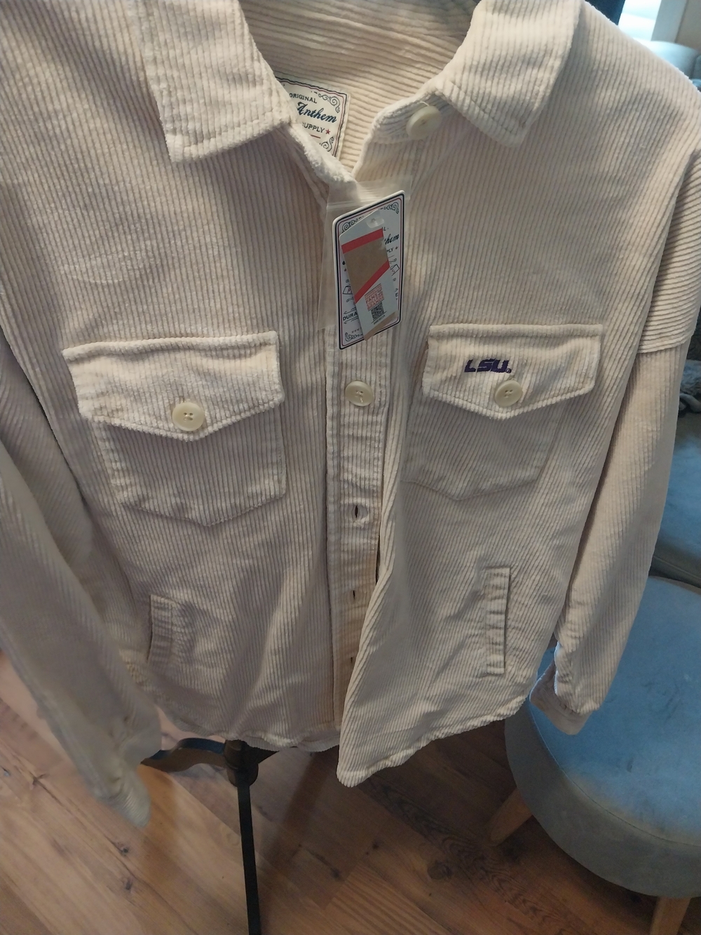 LSU Men's Cream Corduroy Button-Up Jacket